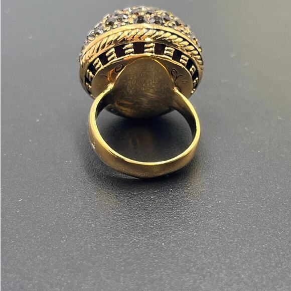Sterling‎ Silver Vermeil 925 Pave Dark Gray Black Large Statement Ring Sz 7.5 - Picture 9 of 9